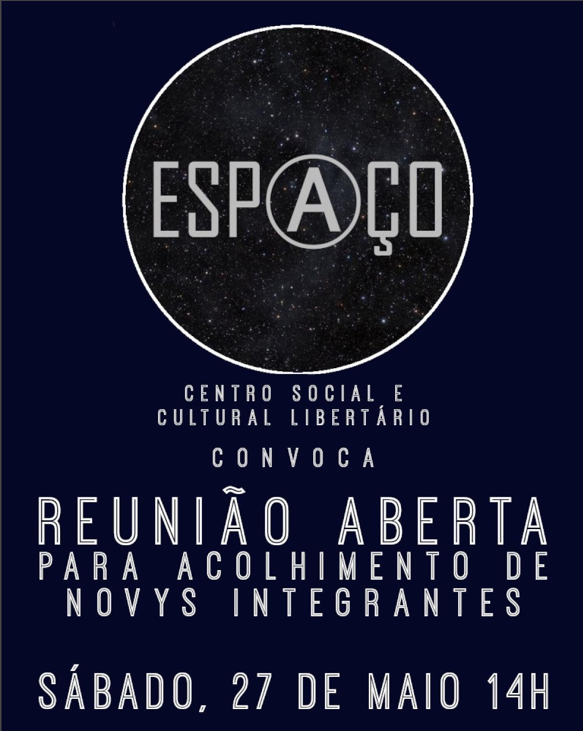 Espaço convoca reunião aberta para receber novys integrantes